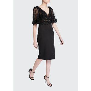 NWT Badgley Mischka Couture Lace Flutter Sleeve Cocktail Dress Formal Black 8